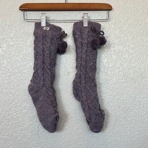 UGG Gray Cable Knit Socks with Pom-Poms